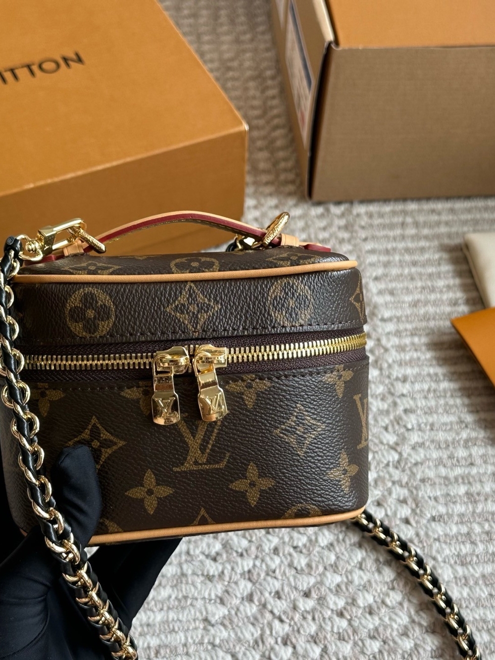 Monogram Mini Vanity Crossbody in Brown with Gold Hardware